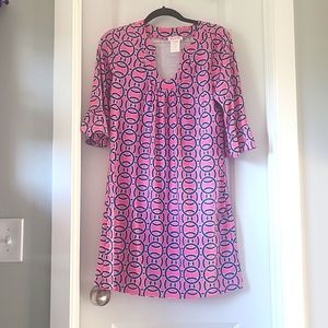 Top it Off Norah Dress Hot Pink Blue Circles So swanky! Size Small (4-6)